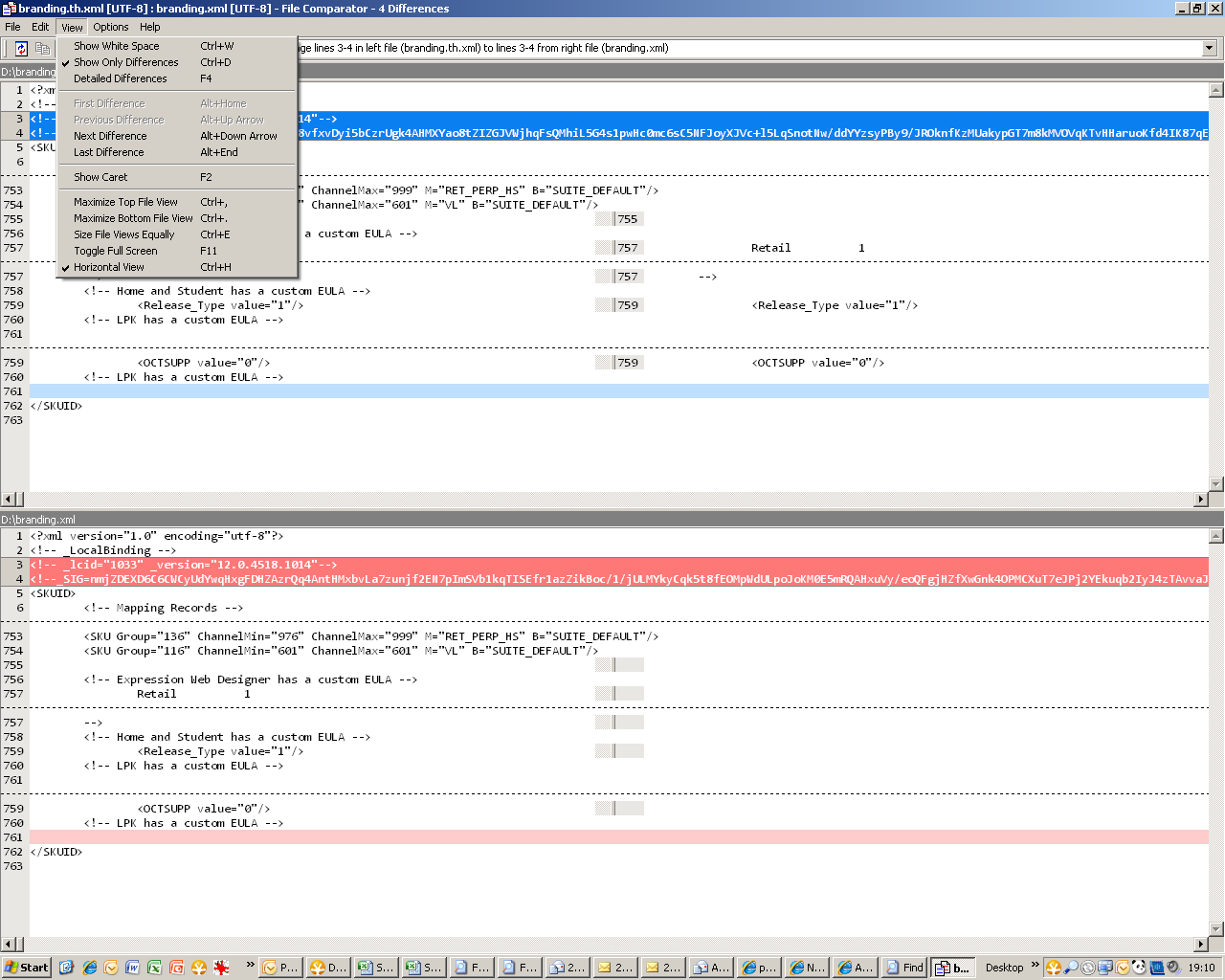 wrong display of file comparator