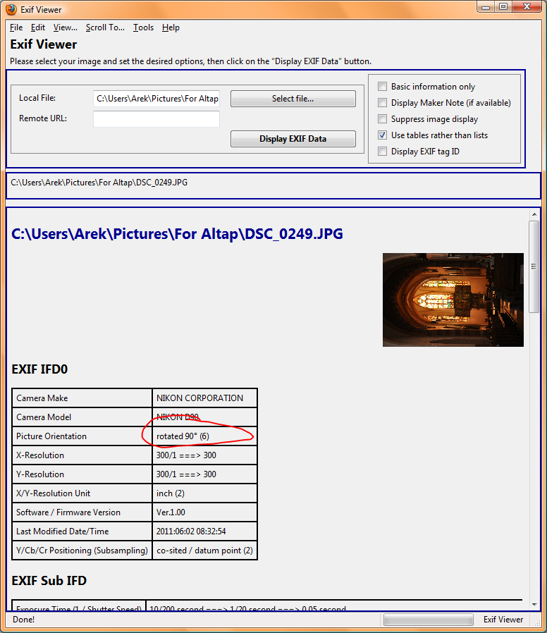 EXIF Viewer inspecting file.
