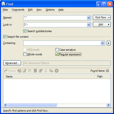 Altap Salamander 2.5: Find using regular expression