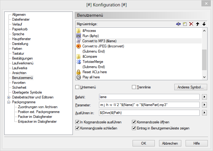 My menu configuration.