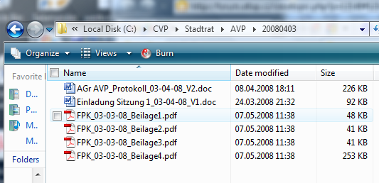 Folder view in Explorer