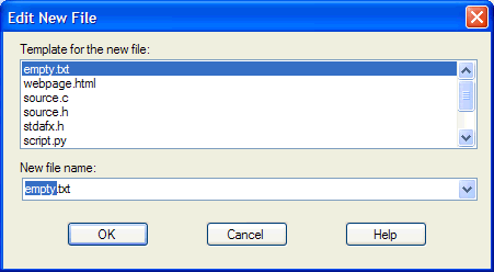 návrh nového Edit New File dialogu