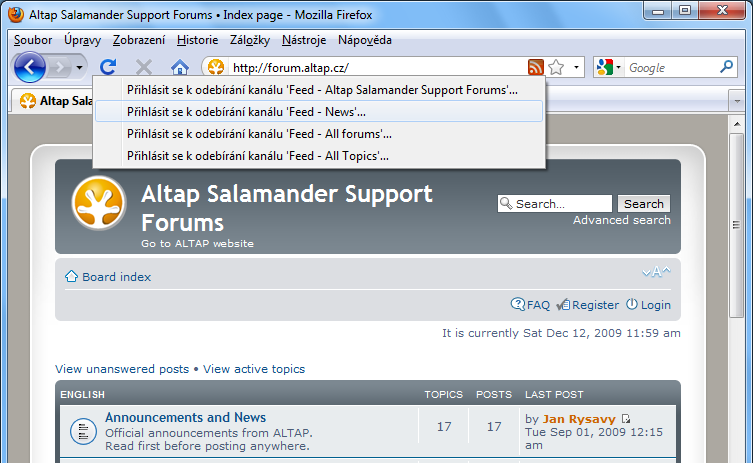 Subscribing feeds in Mozilla Firefox
