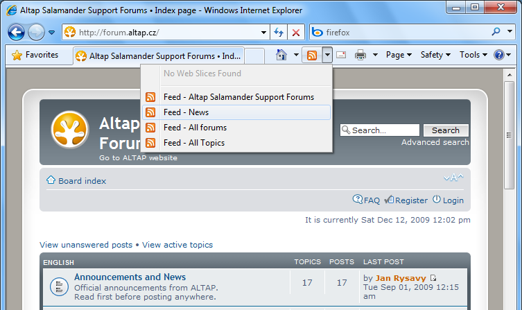 Subscribing feeds in Internet Explorer
